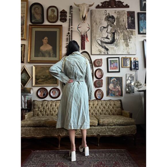 NWT Oversized Premium Fray Hem Denim Trench Coat by Boohoo Ladies Size 8 - Picture 7 of 8